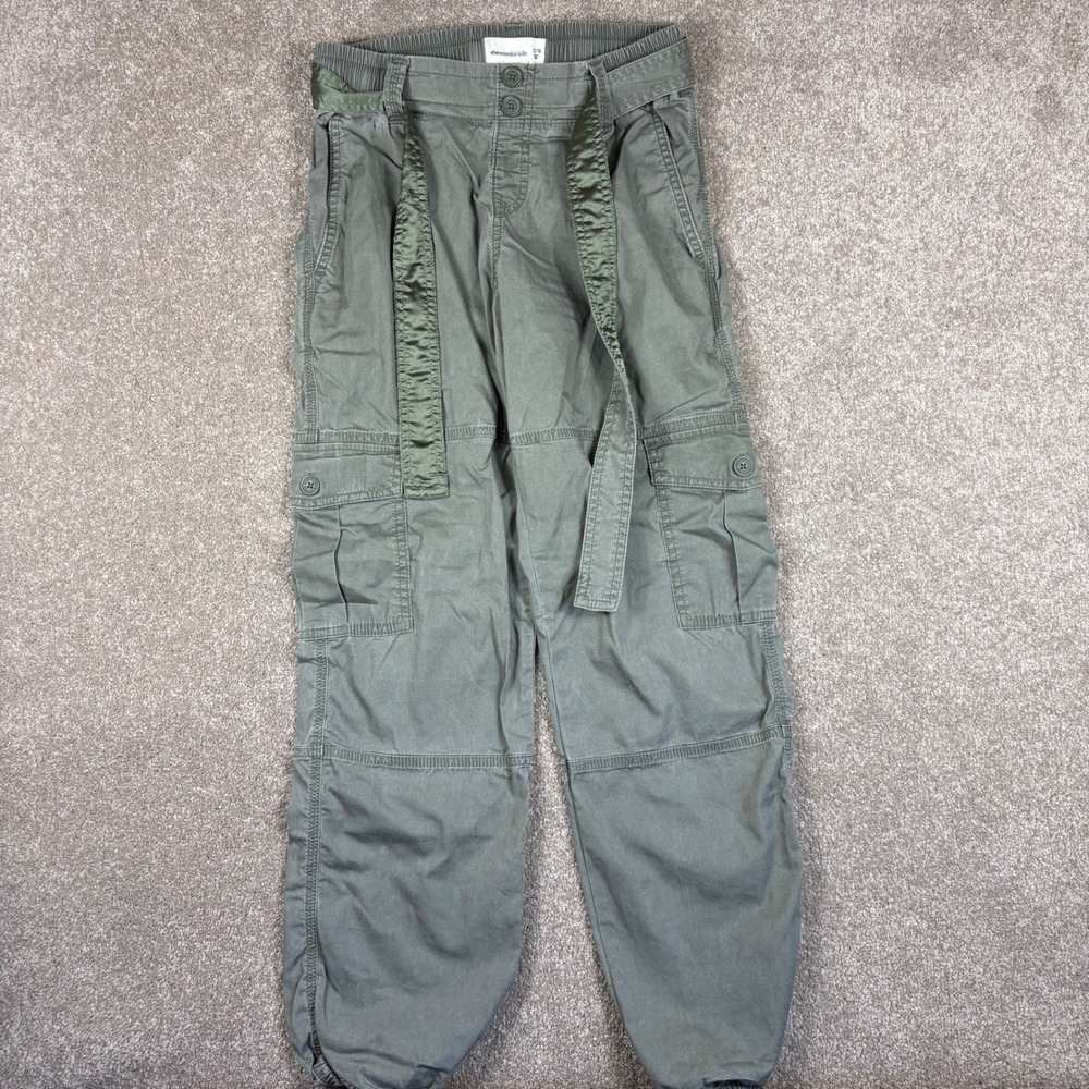 Abercrombie Kids Olive Green Cargo Pants with Tie Belt Size 13/14